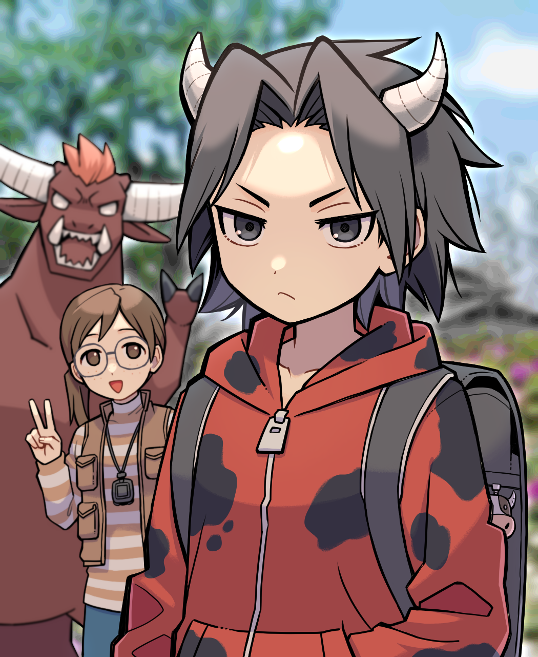 1boy, 1girl, ace_attorney, ace_attorney_investigations, ace_attorney_investigations_2, aizawa_shimon, backpack, bag