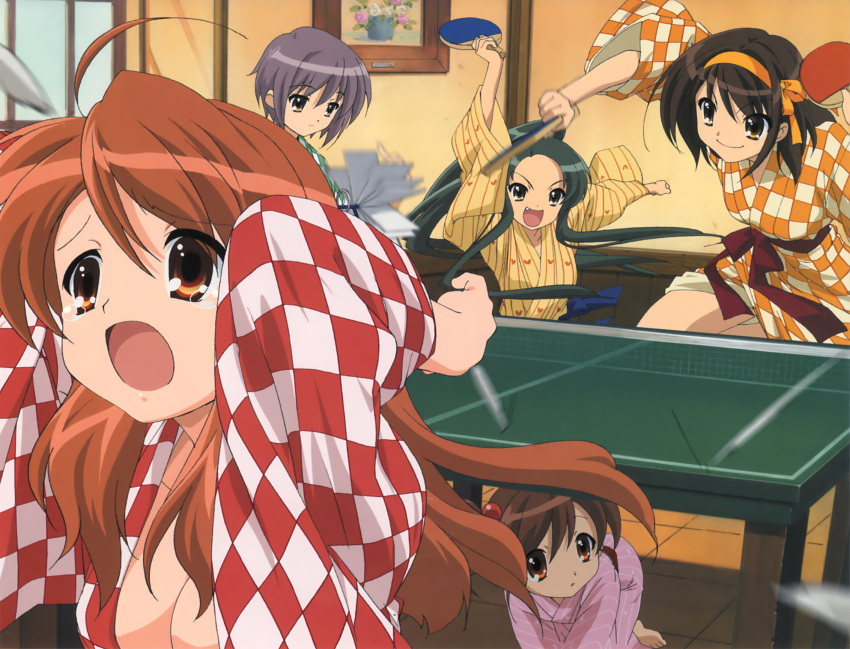 asahina_mikuru, cleavage, kimono, kyon's_sister, nagato_yuki, suzumiya_haruhi, suzumiya_haruhi_no_yuuutsu, tsuruya, yukata