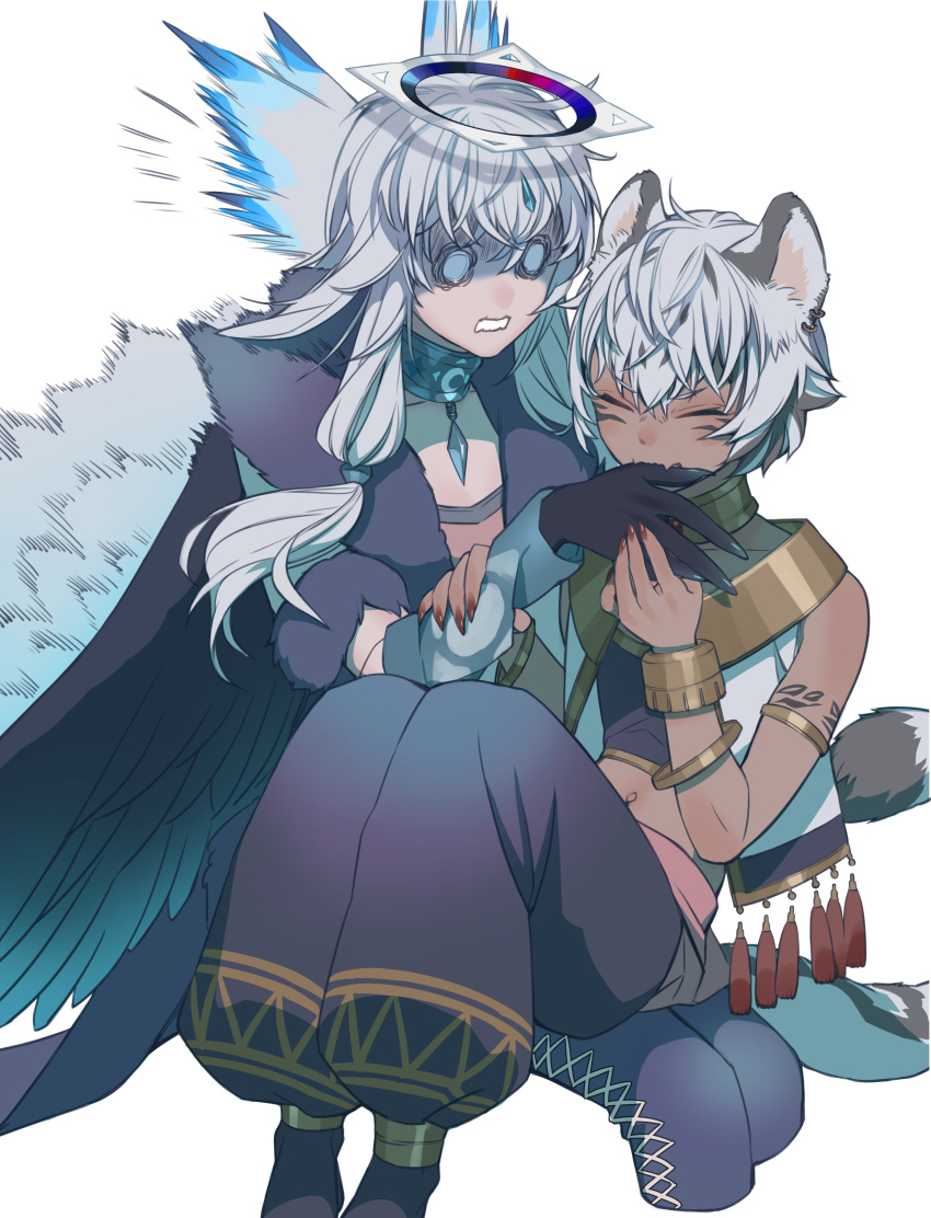 absurdres, animal_ears, biting, biting_hand, black_hair, bracelet, cat_boy, cat_ears
