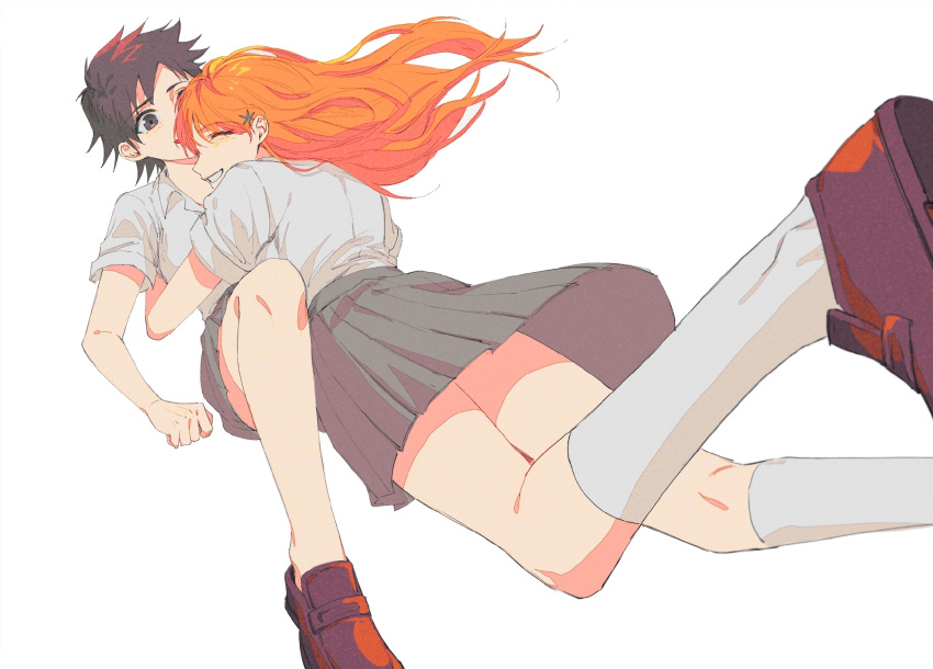 2girls, ako_(eanaaati1), arisawa_tatsuki, black_hair, bleach, brown_eyes, brown_footwear, closed_eyes