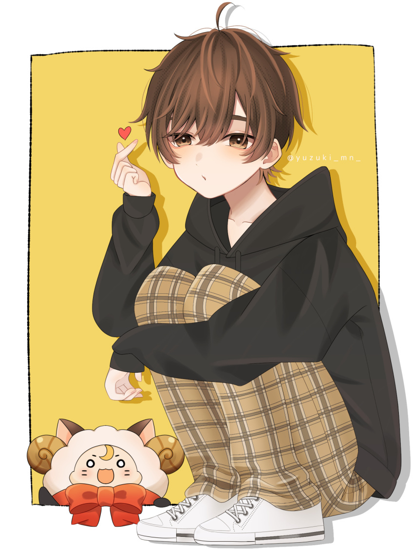 1boy, ahoge, amatsuki_(nico_nico_douga), animal, animal_costume, bangs, black_hoodie, black_jacket