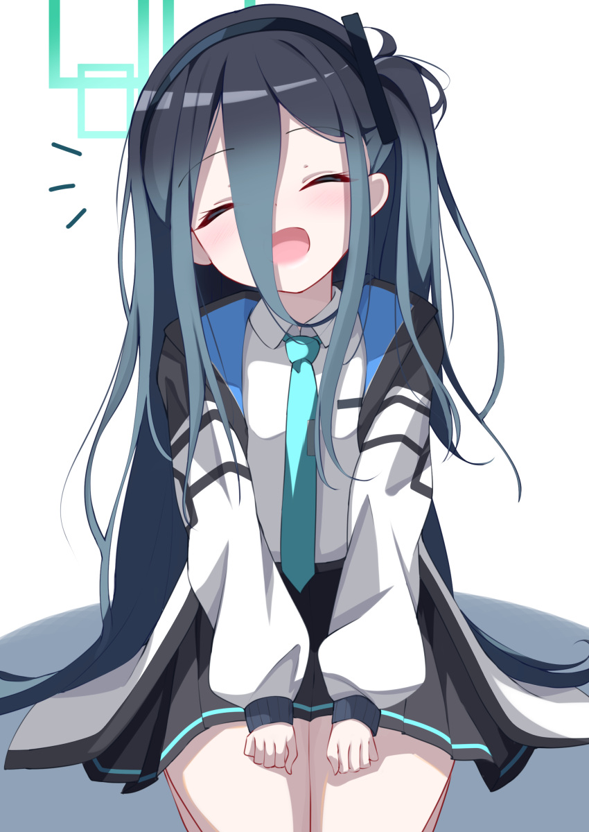 1girl, absurdres, aqua_hair, aqua_necktie, aris_(blue_archive), black_hair, black_hairband, blue_archive