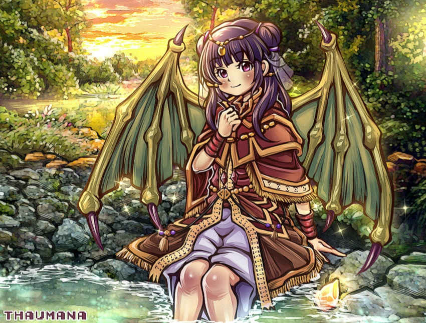 1girl, bracelet, double_bun, dragon_wings, dragonstone, dress, fire_emblem, fire_emblem:_the_sacred_stones
