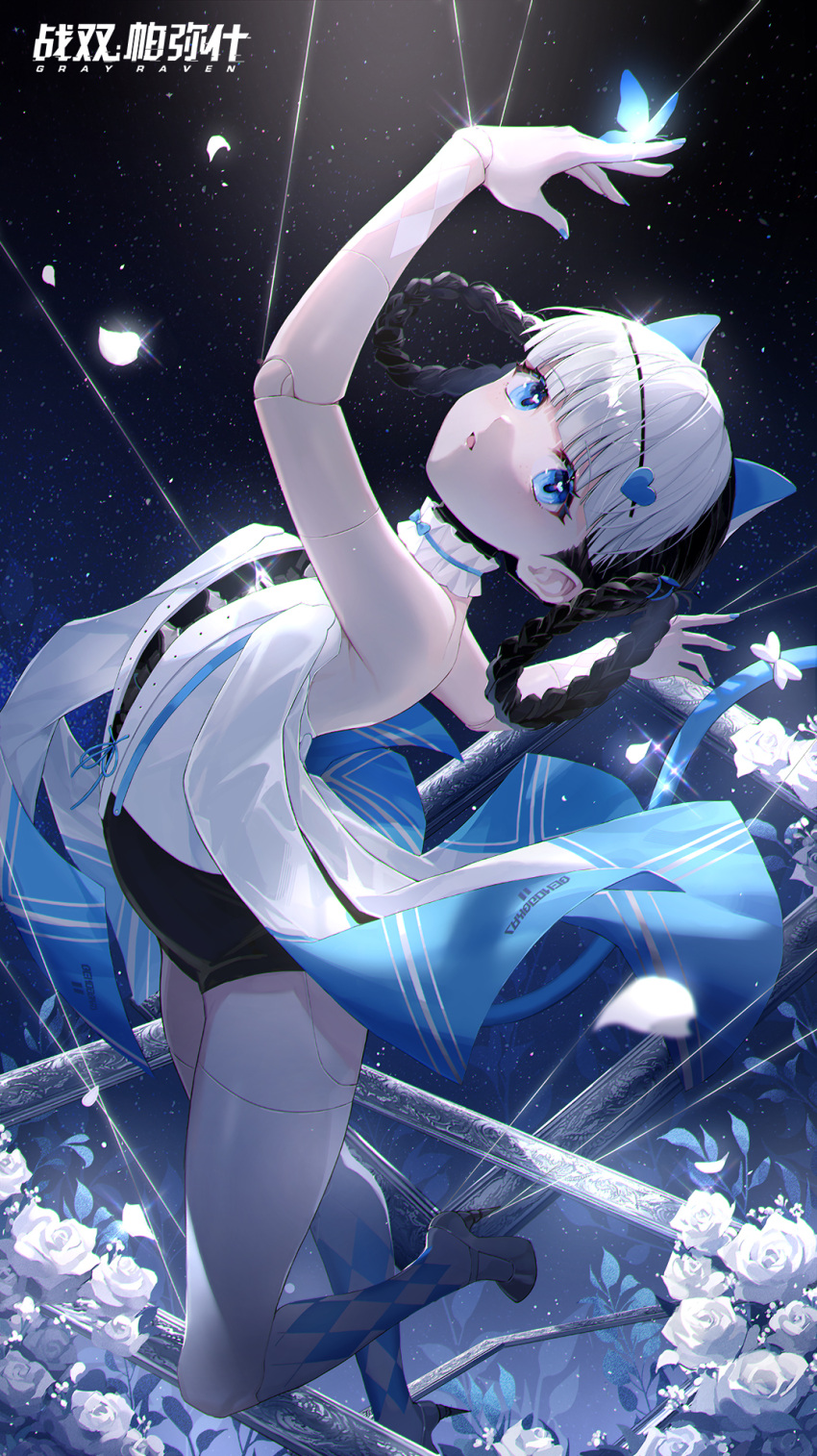 animal_ears, artist_request, ballerina, ballet, bending_backward, black_hair, blue_eyes, bombinata_(punishing:_gray_raven)