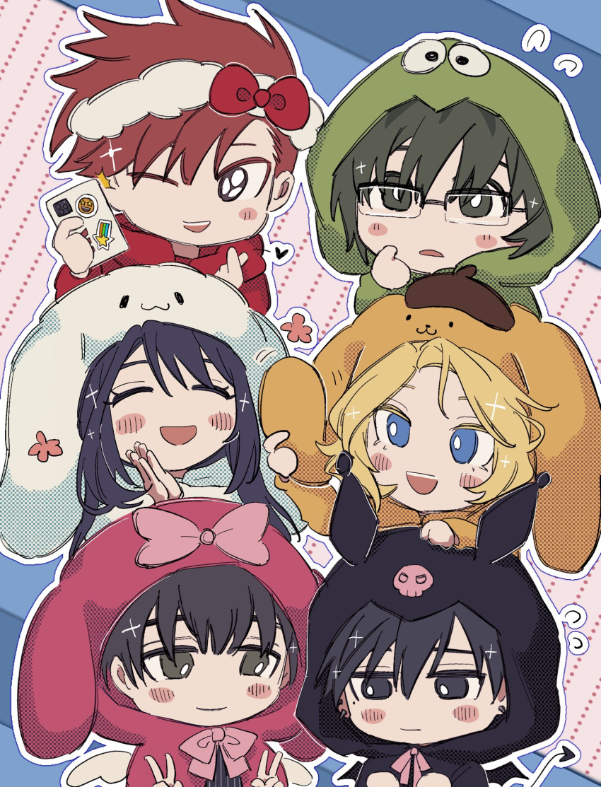 07070777, 2girls, bangs, buried_stars, chang_seil, earrings, glasses, hair_between_eyes