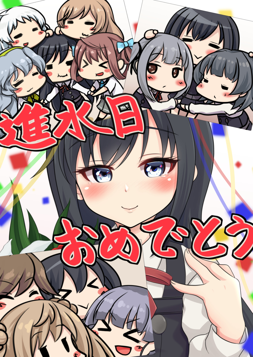 >_<, 1girl, absurdres, arare_(kancolle), arashio_(kancolle), arm_warmers, asagumo_(kancolle), asashio_(kancolle)
