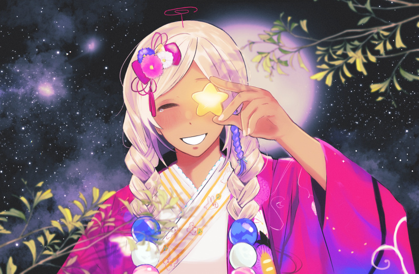 1girl, absurdres, blush, braid, catfish_(pixiv_28197383), commentary, dark-skinned_female, dark_skin