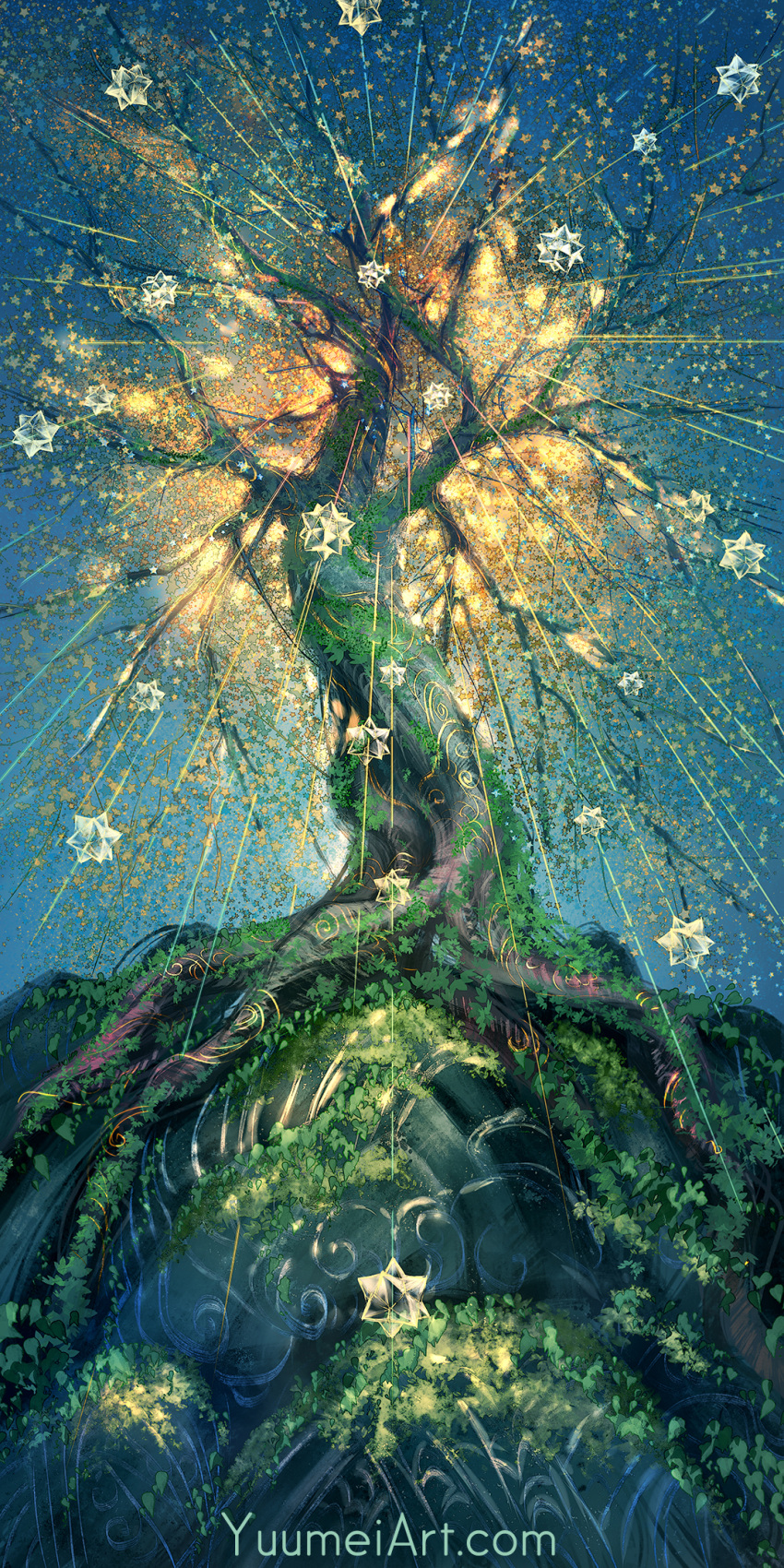 boulder, highres, leaf, light, magic, nature, no_humans, original