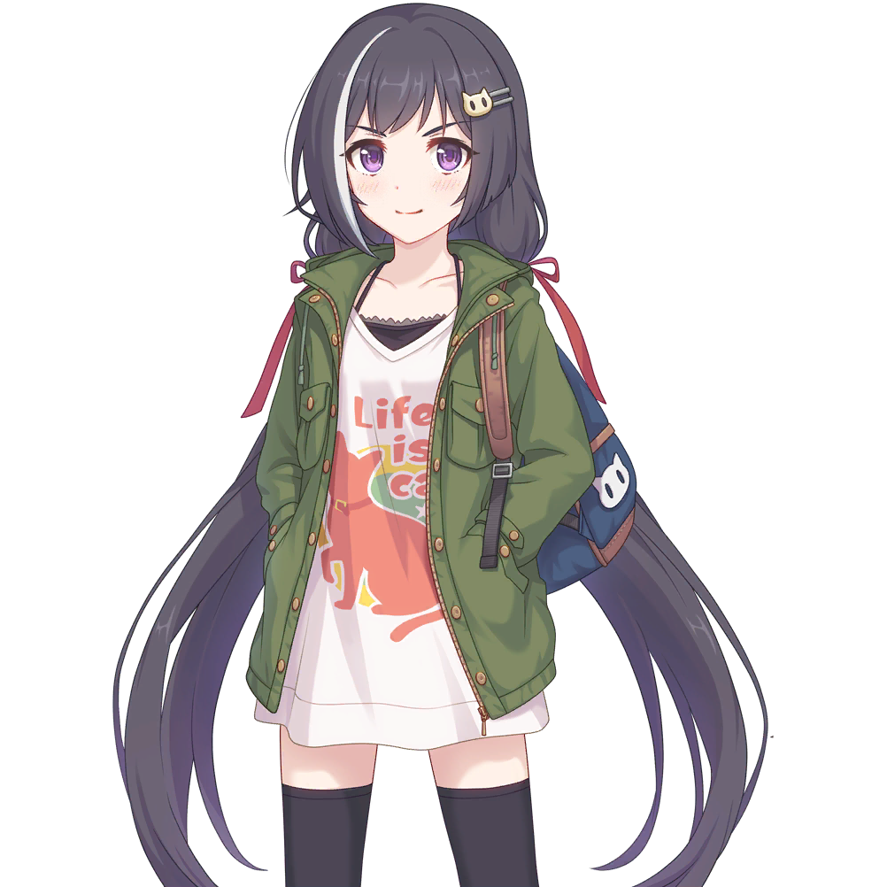 black_hair, black_thighhighs, green_jacket, jacket, karyl_(princess_connect!), karyl_(real)_(princess_connect!), long_hair, official_art