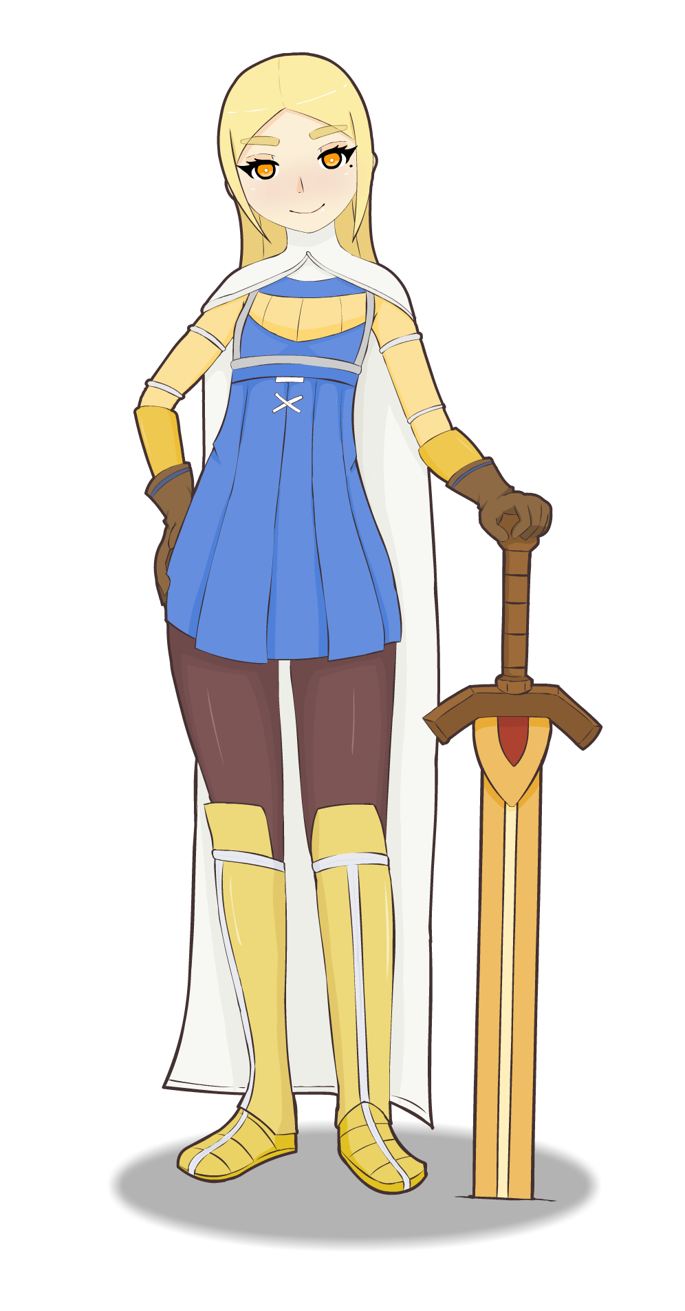 1girl, blonde_hair, breasts, cosplay, final_fantasy, final_fantasy_tactics, highres, knight, mari_gold, mole, mole_under_eye, non-web_source, orange_eyes, original, rong_rong, small_breasts, tagme, thick_eyebrows