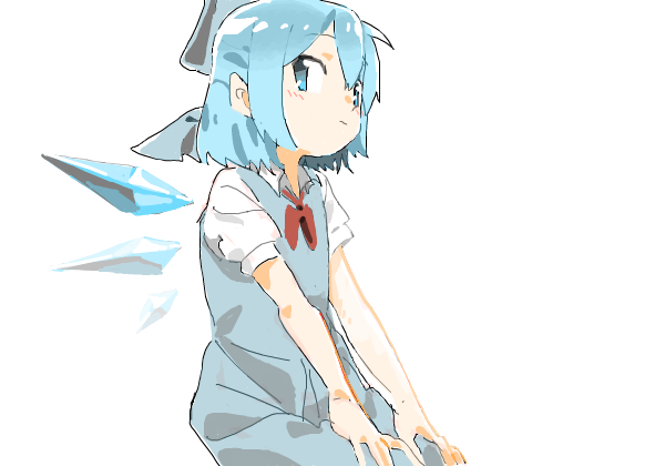 1girl, 3:, arm_support, bad_drawr_id, bad_id, bangs, blue_bow, blue_dress