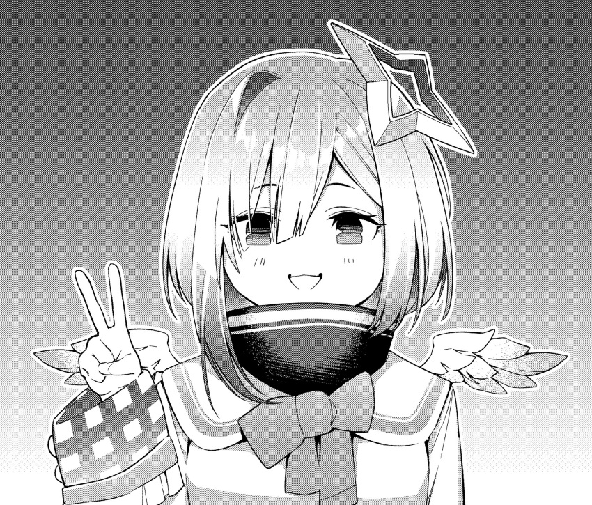 1girl, amane_kanata, angel_wings, asymmetrical_hair, bob_cut, bow, bowtie, commentary