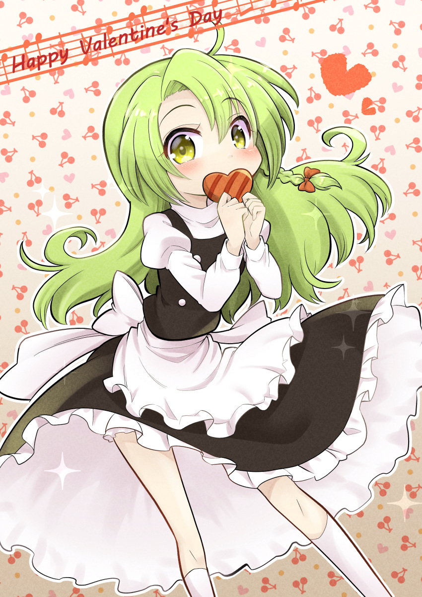 absurdres, blonde_hair, blush, braid, chocolate, commentary_request, covering_mouth, english_text
