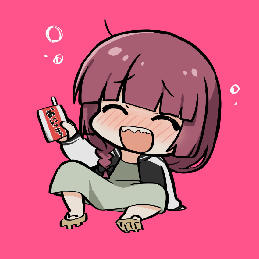 1girl, 2980, :d, alcohol, arm_up, bangs, black_bow, black_jacket