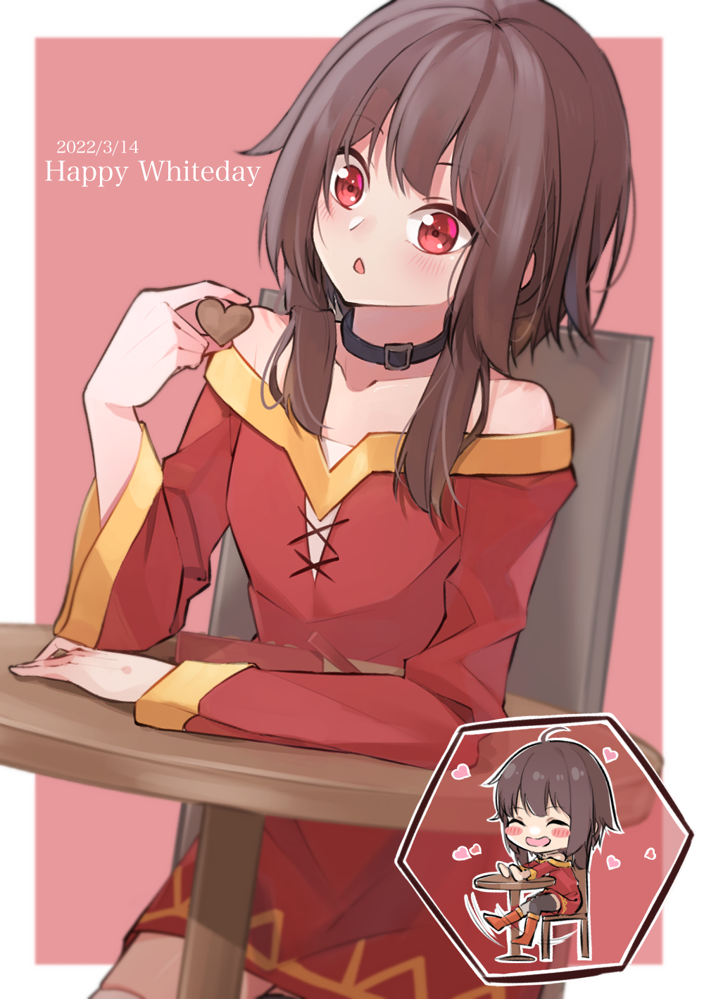 1girl, ahoge, arms_on_table, bandaged_leg, bandages, bangs, bare_shoulders, belt