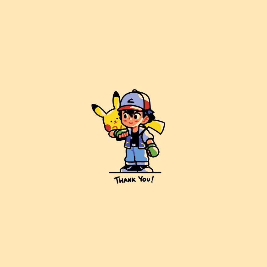 1boy, :3, absurdres, ash_ketchum, bangs, baseball_cap, belt, black_eyes