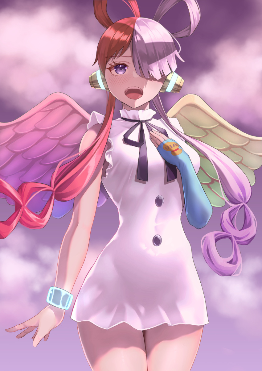 1girl, absurdres, bangs, black_ribbon, blue_gloves, blush, bracelet, breasts