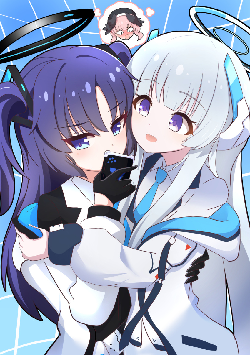 2girls, blue_archive, blue_eyes, blue_hair, formal, highres, jacket, koharu_(blue_archive)