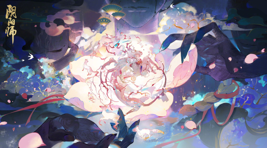 1girl, barefoot, cherry_blossoms, closed_eyes, closed_mouth, colored_tips, full_body, highres