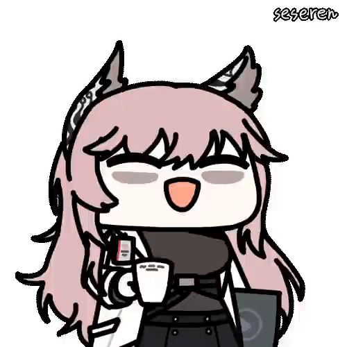 1girl, animal_ears, animated_gif, arknights, coffee_mug, eyebags, long_hair, mug