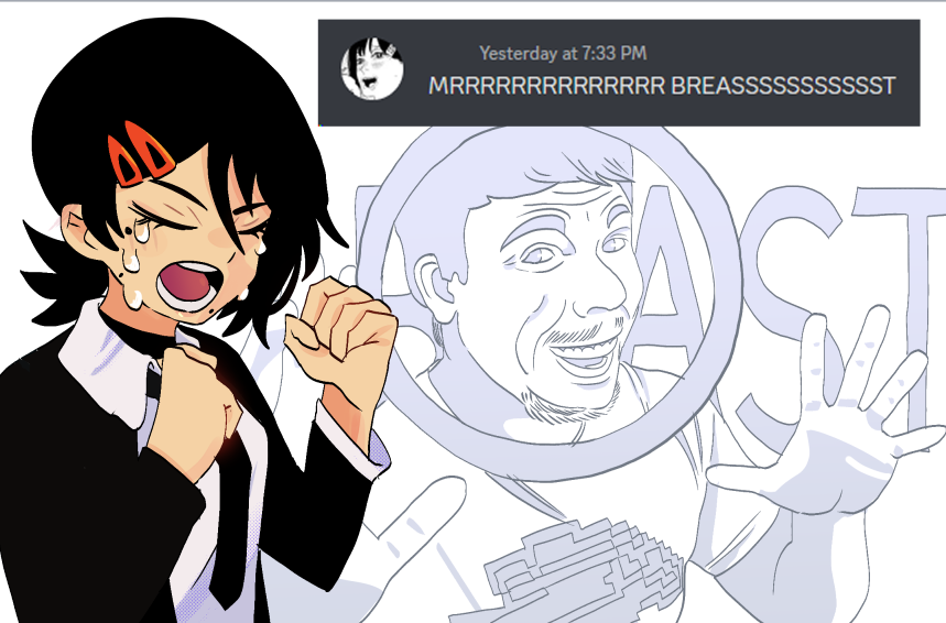 1boy, 1girl, arms_up, bangs, black_choker, black_hair, black_jacket, black_necktie