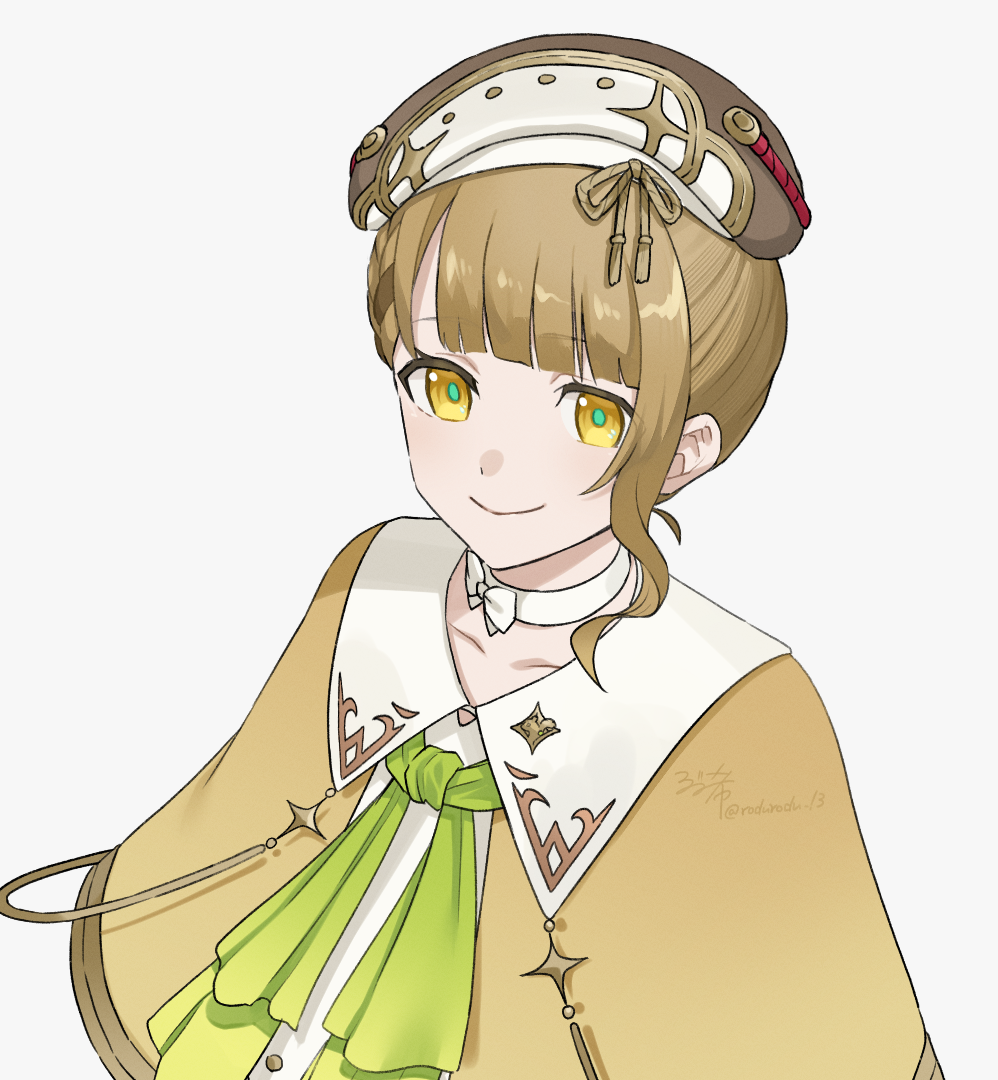 1girl, bangs, beret, blunt_bangs, bow_choker, braid, braided_bangs, brown_hair