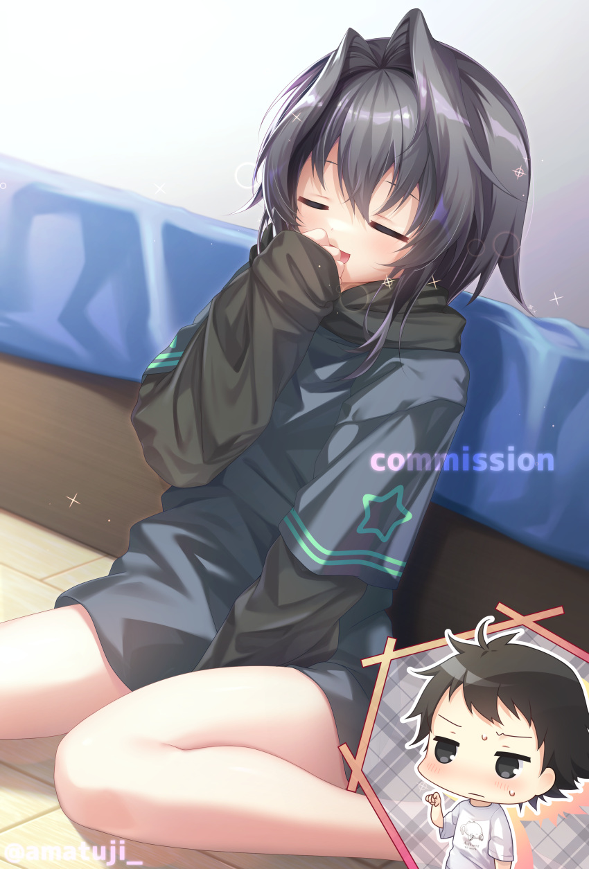 1boy, 1girl, 9_-nine-_kokonotsu_kokonoka_kokonoiro, absurdres, amatsuji, arm_up, bangs, bare_legs