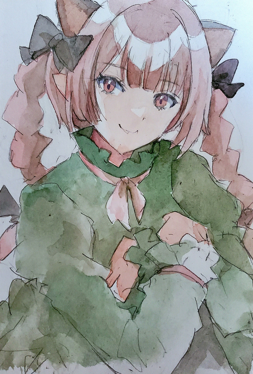 1girl, absurdres, animal_ears, black_bow, bow, braid, cat_ears, cat_tail
