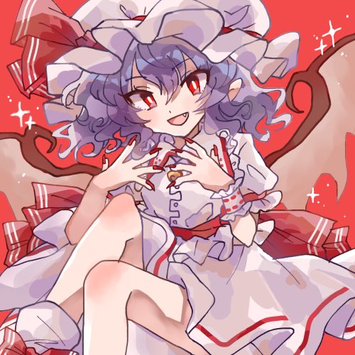 1girl, :d, bat_wings, bright_pupils, center_frills, fang, fingernails, frills