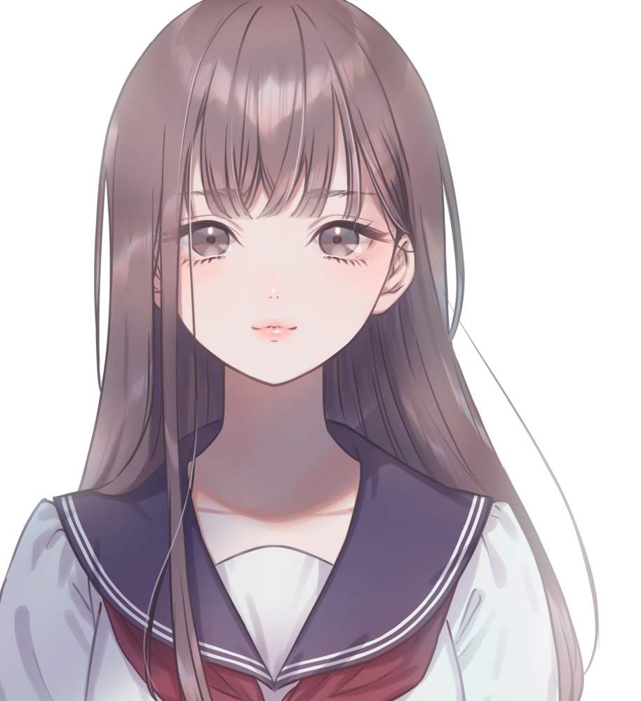 1girl, bangs, blue_sailor_collar, brown_eyes, brown_hair, cako_asida, closed_mouth, collarbone