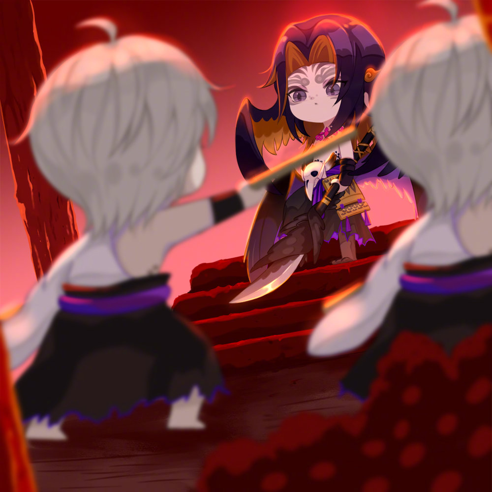 3boys, chibi, garuda_(onmyoji), multiple_boys, official_art, onmyoji