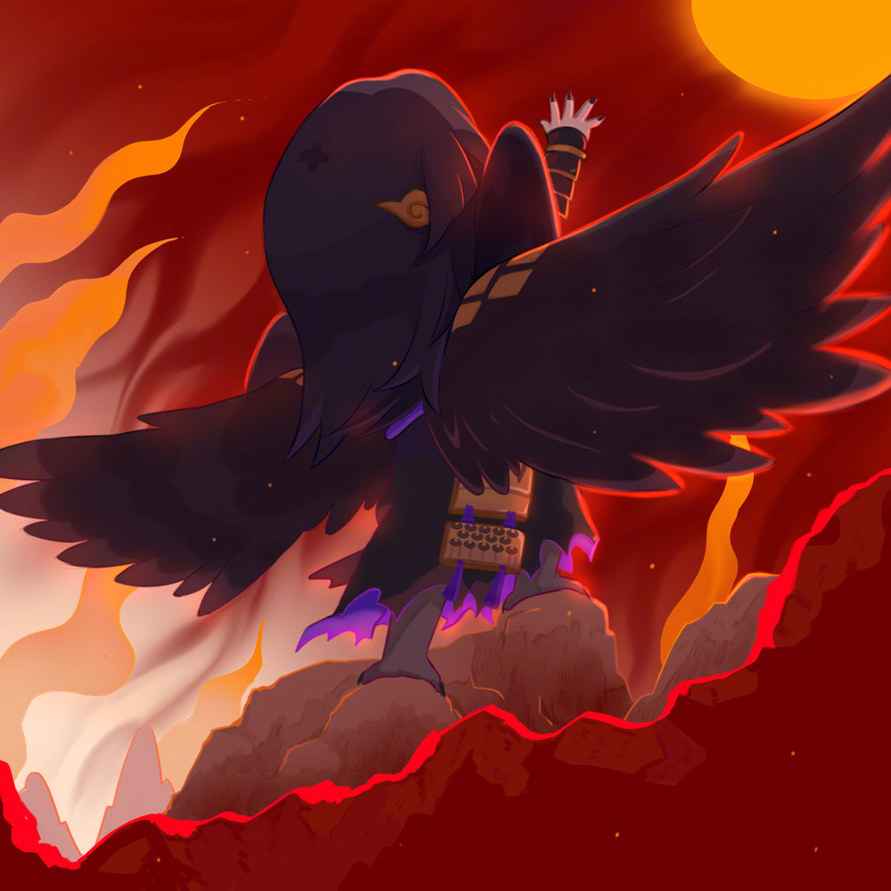 1boy, armor, black_hair, black_wings, claws, colored_skin, garuda_(onmyoji), grey_skin, japanese_armor, long_hair, male_focus, official_art, onmyoji, solo, wings