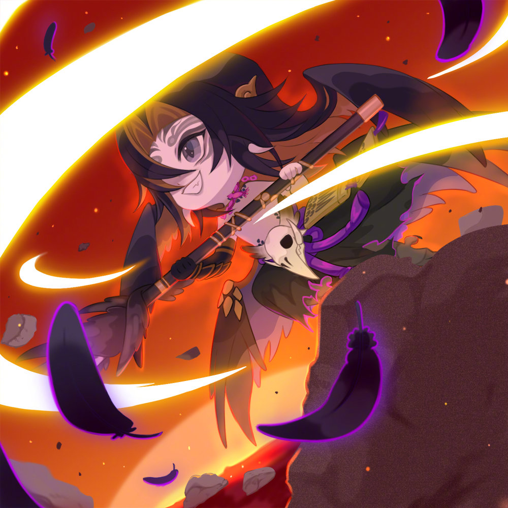 armlet, armor, black_wings, claws, colored_skin, garuda_(onmyoji), grey_skin, hair_wings