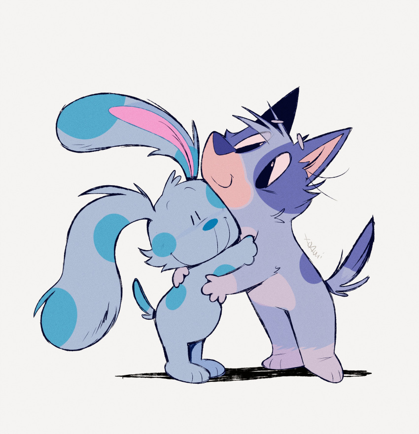 2girls, absurdres, animal_ears, animification, auri_(xoauri), blue's_clues, blue_(blue's_clues), bluey