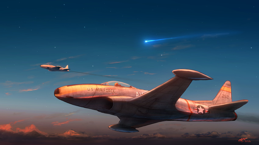 aircraft, airplane, aoi_waffle, canopy_(aircraft), clouds, dated, fighter_jet, flying