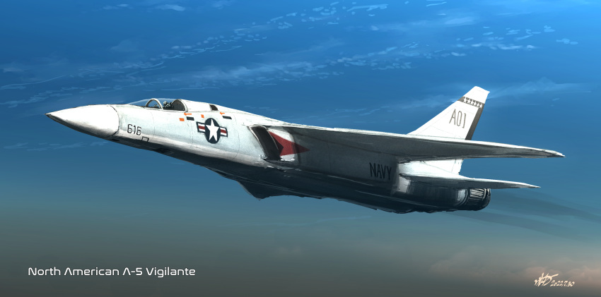 a-5_vigilante, aircraft, airplane, aoi_waffle, bomber, clouds, dated, highres