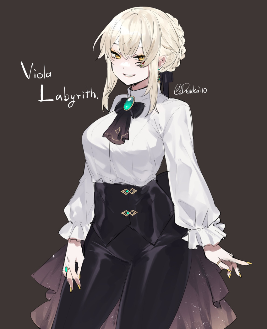 1girl, absurdres, bangs, black_bow, blonde_hair, bow, braid, breasts
