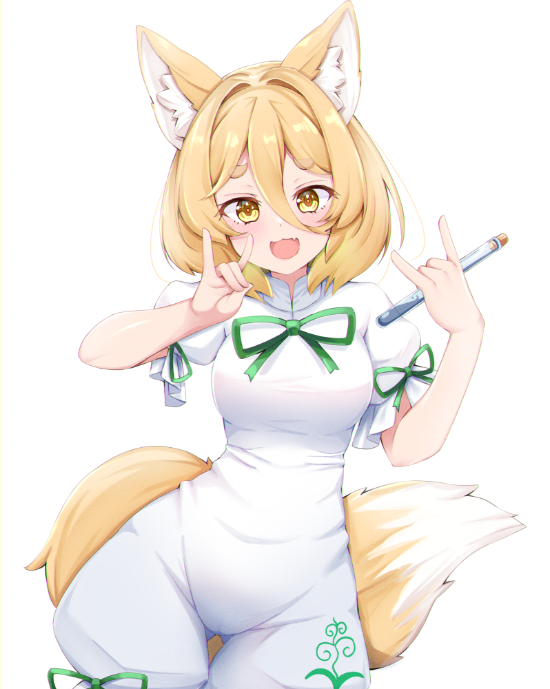 1girl, :3, animal_ears, blonde_hair, breasts, commentary_request, corked_bottle, cowboy_shot