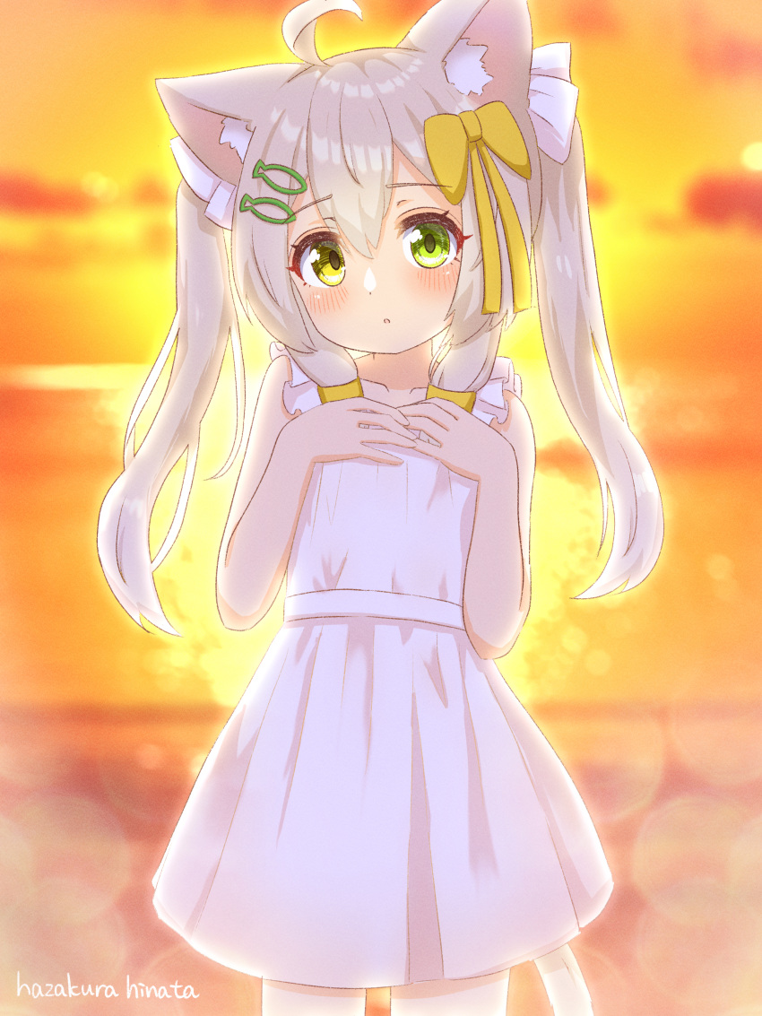 1girl, absurdres, ahoge, animal_ear_fluff, animal_ears, artist_name, backlighting, bangs