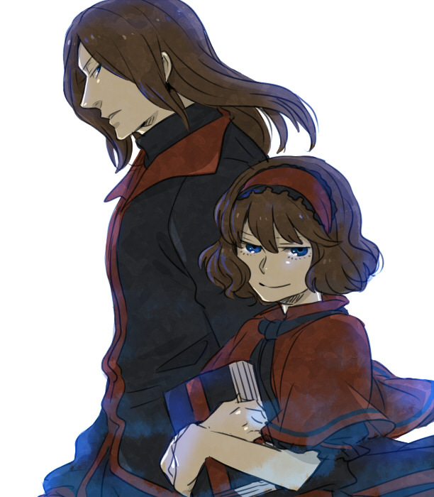 1boy, 1girl, alice_margatroid, bangs, blue_eyes, book, brown_hair, capelet