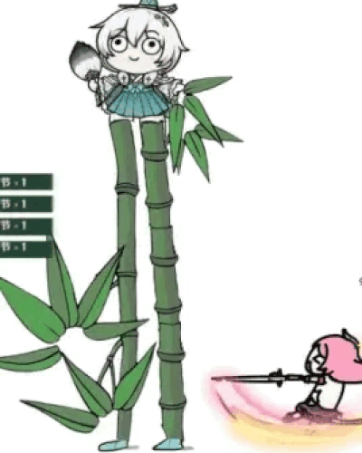 >_<, animated_gif, bamboo_stilts, multiple_girls, open_mouth, seseren, spinning, stilts, sword