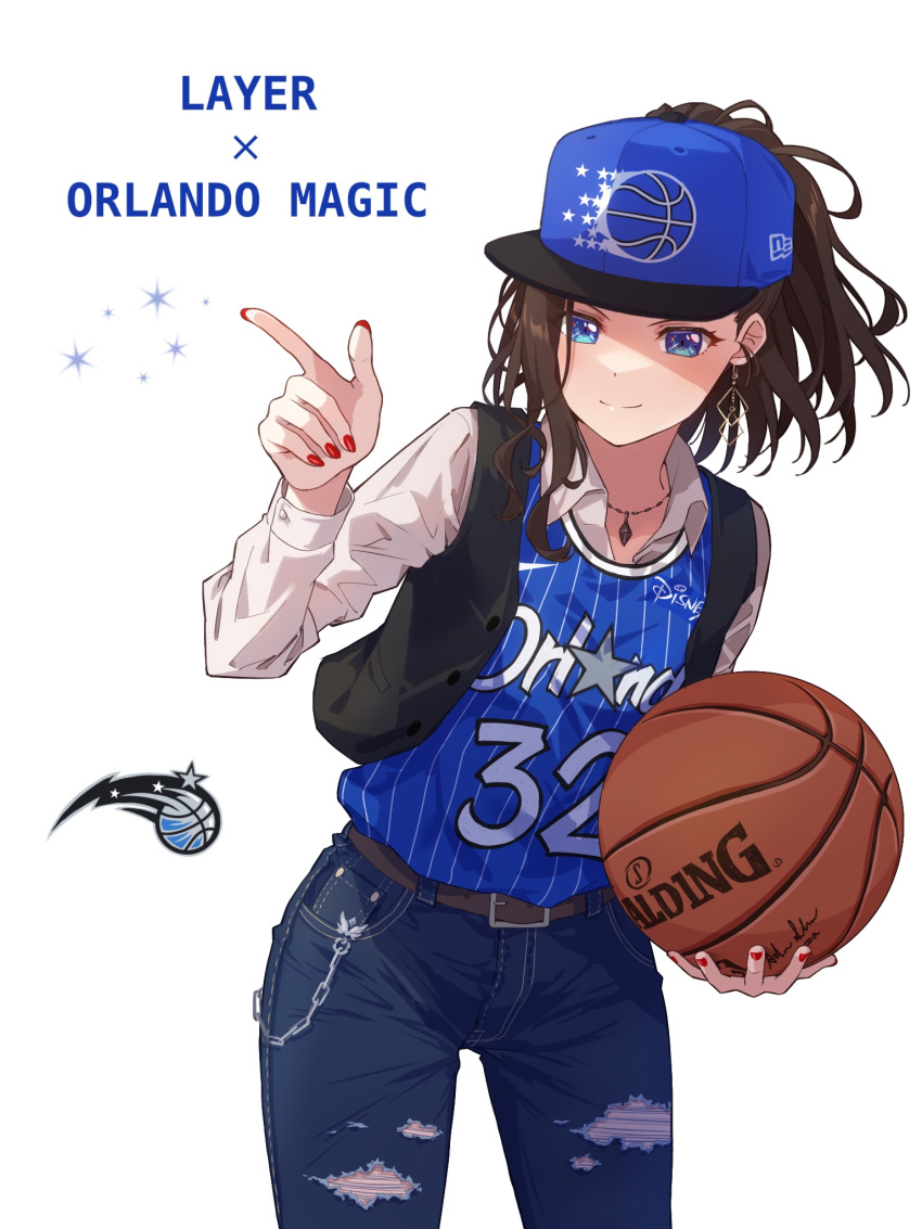 1girl, ball, bang_dream!, bang_dream!_girls_band_party!, baseball_cap, basketball, basketball_jersey, belt