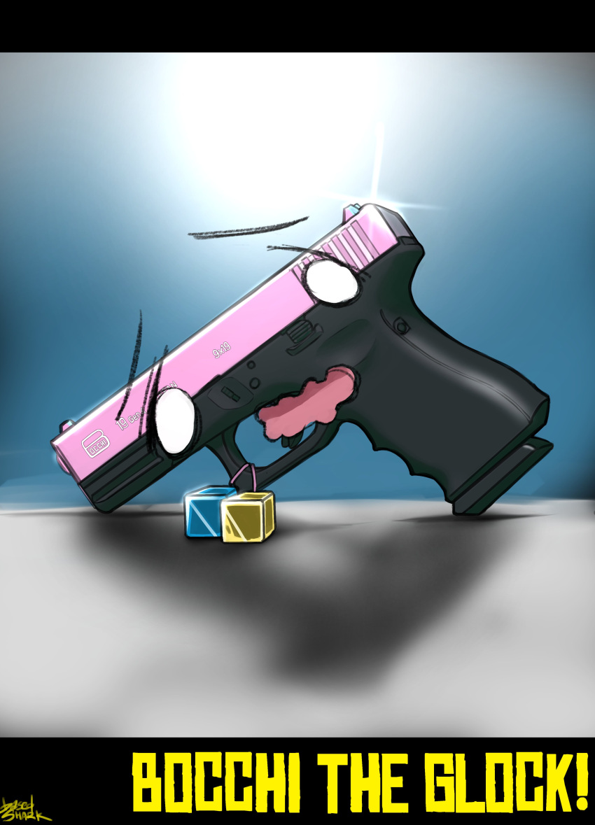 absurdres, artist_name, basedshark, bocchi_the_rock!, glock, gotou_hitori, gun, handgun