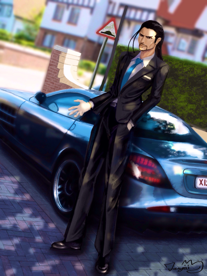 1boy, absurdres, bangs, beard, black_footwear, black_gloves, black_hair, black_jacket