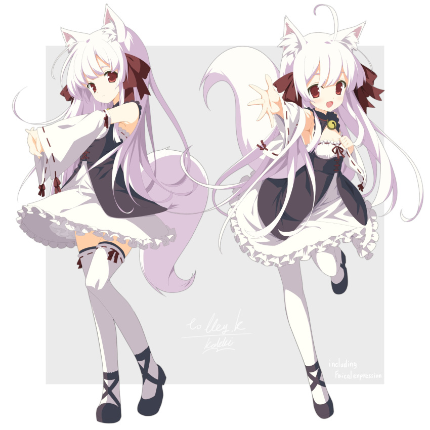 1girl, absurdres, ahoge, animal_ear_fluff, animal_ears, bangs, bell, detached_sleeves