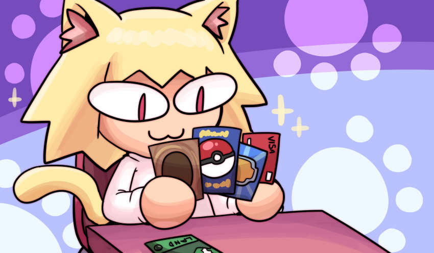 <|>_<|>, 1other, :3, absurdres, animal_ear_fluff, animal_ears, blonde_hair, card