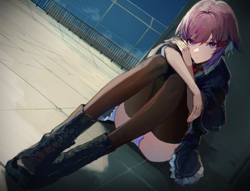 1girl, absurdres, boots, capelet, hair_ornament, hairclip, highres, iotsuki