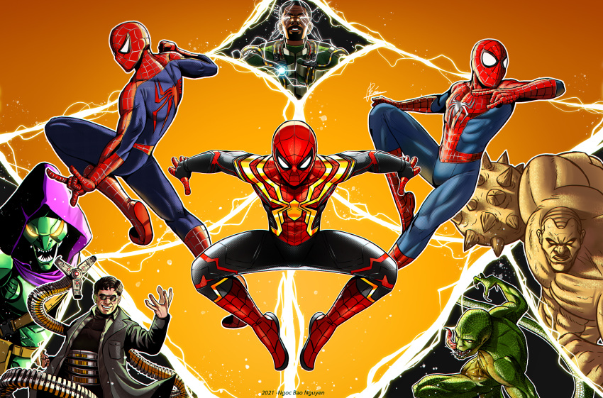 6+boys, andrew_garfield, bao_nguyen, bodysuit, character_request, colored_skin, commentary, dark-skinned_male