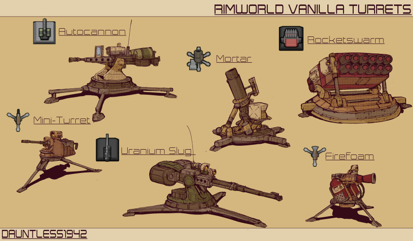 absurdres, dauntless1942, gun, highres, mortar, original, rimworld, rocket_launcher