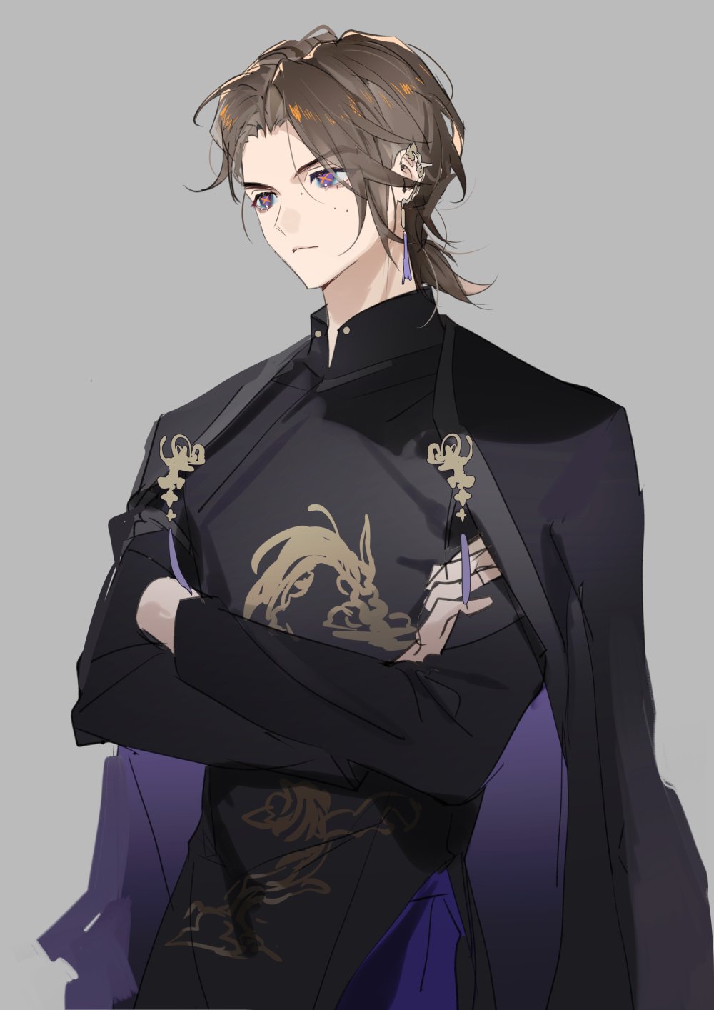 1boy, adapted_costume, alternate_costume, alternate_universe, azuma_michinaga, cape, cropped_legs, crossed_arms
